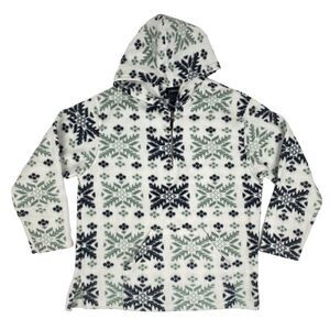 Vintage Lavon Fleece 1/4 Zip Hooded Pullover Snowflake Winter Nordic Print